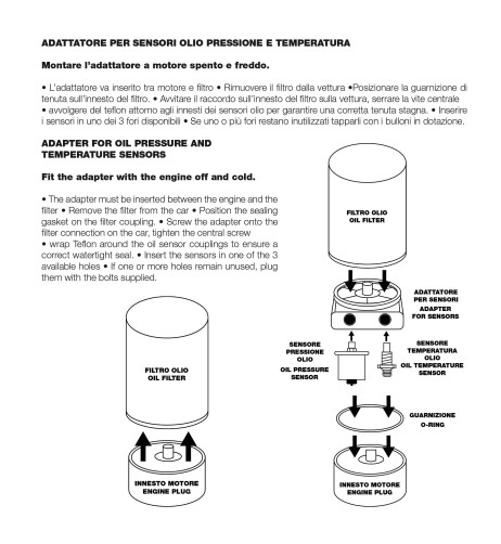 Kit adattatore filtro olio per sensori pressione temperatura