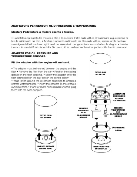 Kit adattatore filtro olio per sensori pressione temperatura