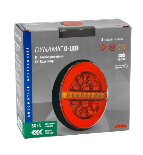 Fanale posteriore O Led Dynamic 3 funzioni 12 24V omologato Sinistro