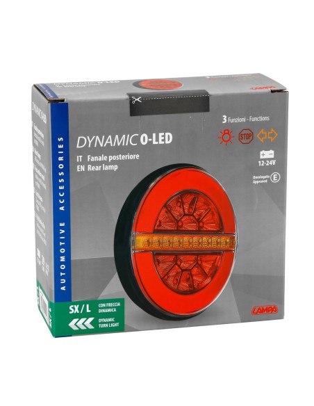 Fanale posteriore O Led Dynamic 3 funzioni 12 24V omologato Sinistro