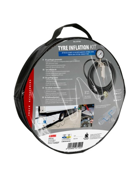 Kit gonfiaggio pneumatici Pistola con manometro Tubo 12mt per spirali ari