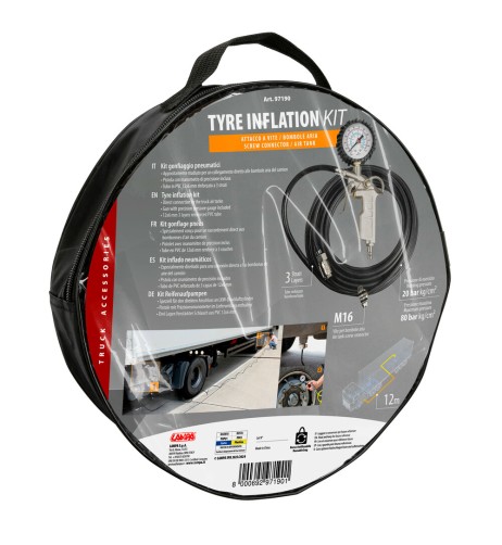 Kit gonfiaggio pneumatici Pistola con manometro Tubo in PVC 12mt