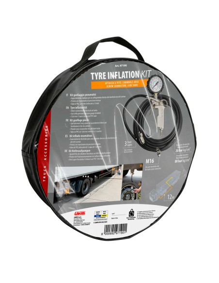 Kit gonfiaggio pneumatici Pistola con manometro Tubo in PVC 12mt