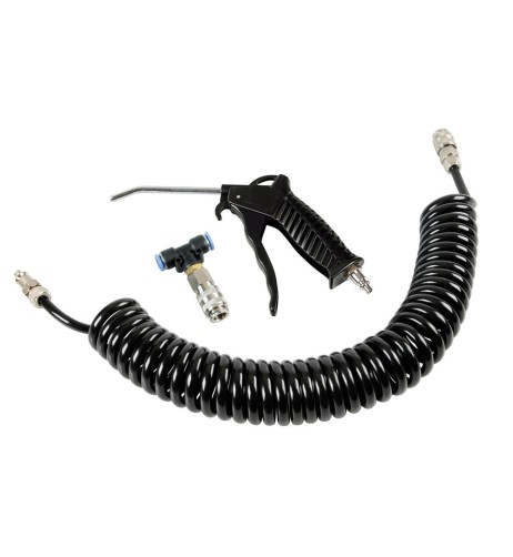 Set pistola aria con tubo a spirale 8mm e connettore a T
