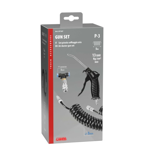 Set pistola aria con tubo a spirale 8mm e connettore a T
