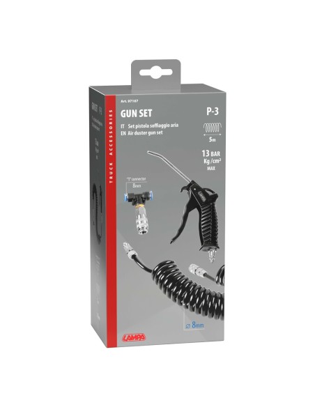 Set pistola aria con tubo a spirale 8mm e connettore a T