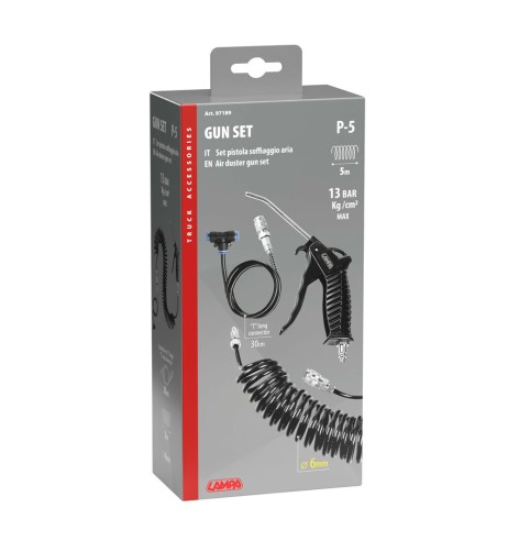 Set pistola aria con tubo a spirale 6mm e connettore lungo a T