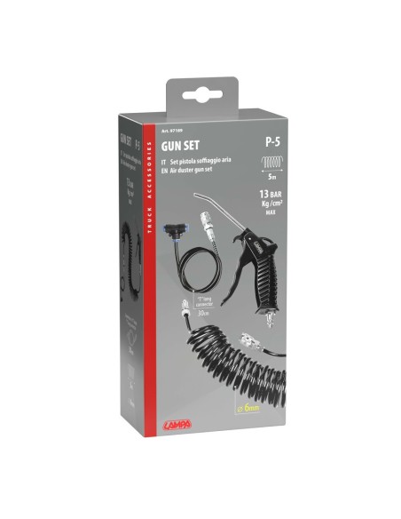 Set pistola aria con tubo a spirale 6mm e connettore lungo a T