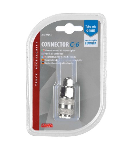 Connettore aria per tubo 6mm ad attacco rapido femmina