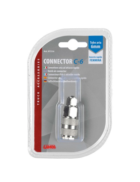 Connettore aria per tubo 6mm ad attacco rapido femmina