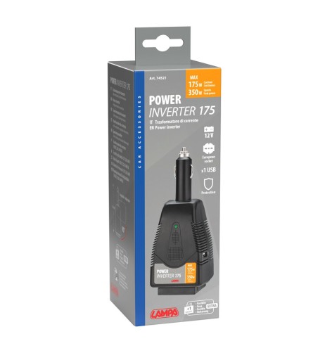 Power inverter 12 220V 175W con USB e presa Schucko