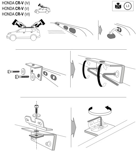 Kit barre portatutto LP65 per Honda CR V 5p dal 2012 railing integrato