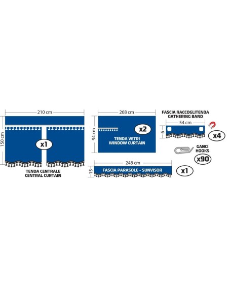Set tende in poliestere per camion Luxury Pro Cabin Argento Blu