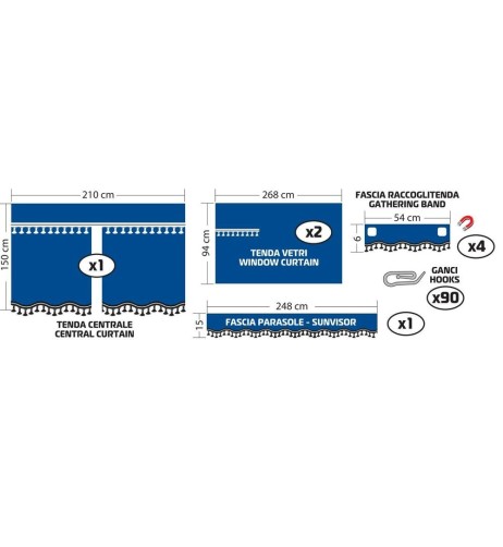 Set tende in poliestere per camion Luxury Pro Cabin Blu Oro