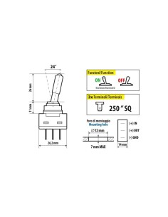 Interruttore a leva auto a 3 contatti spia a led ROSSA 12V 20A 2