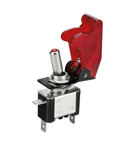 Interruttore a leva con sicura Spia ROSSA auto 12V 20A
