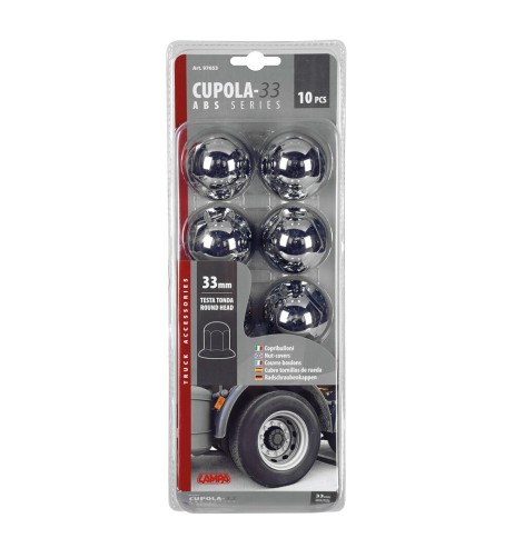 Set 10 copribulloni camion cromati in ABS diametro 33mm 97653