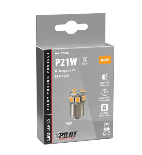 Lampadina Led 24 32V BA15s P21W 10 LED 50lm arancio