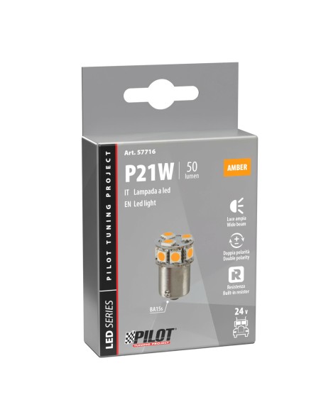 Lampadina Led 24 32V BA15s P21W 10 LED 50lm arancio