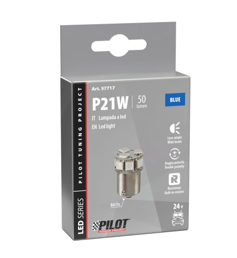 Lampadina Led 24 32V BA15s P21W 10 LED 50lm blu