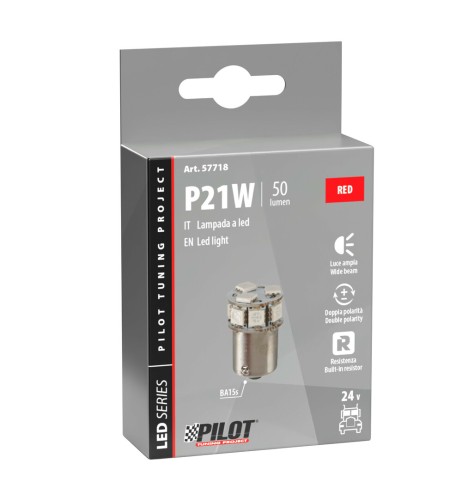 Lampadina Led 24 32V BA15s P21W 10 LED 50lm rosso