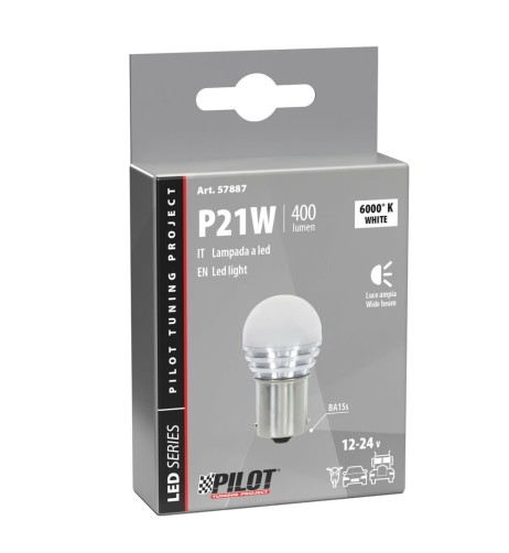 Lampadina auto BA15s P21W 1 mega Led COB 10 30V Bianco