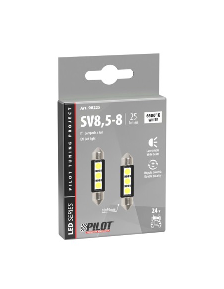 Coppia lampadine Hyper Led 24 28V siluro 10x39mm SV8 5 8 3 LED