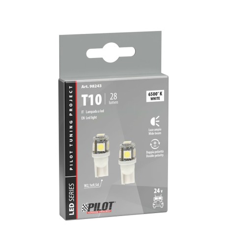 Coppia lampadine Hyper Led 24 28V T10 W2 1x9 5d 5 LED