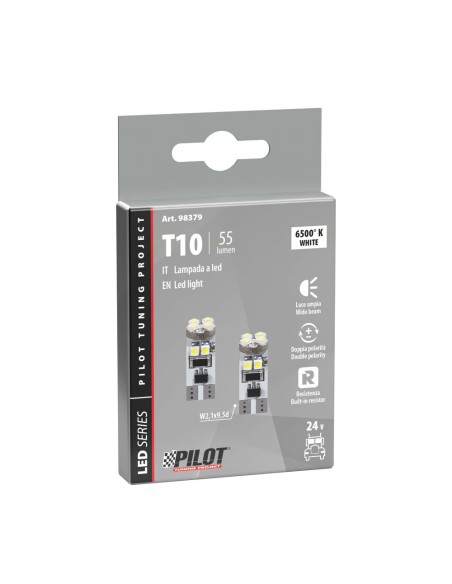 Coppia lampadine Hyper Led 24V T10 W2 1x9 5d 8 LED bianche