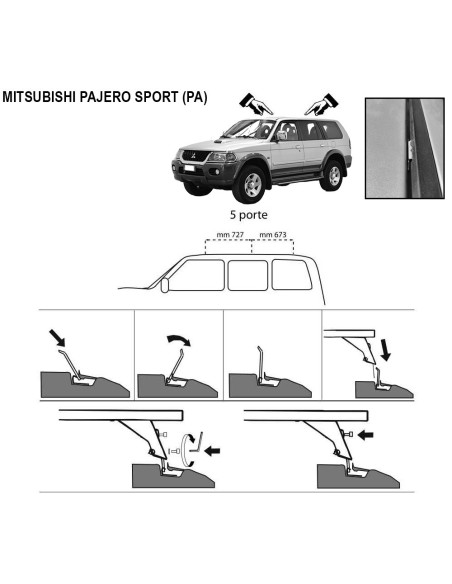 Kit barre portatutto portapacchi Mitsubishi Pajero Sport c predisposizioni