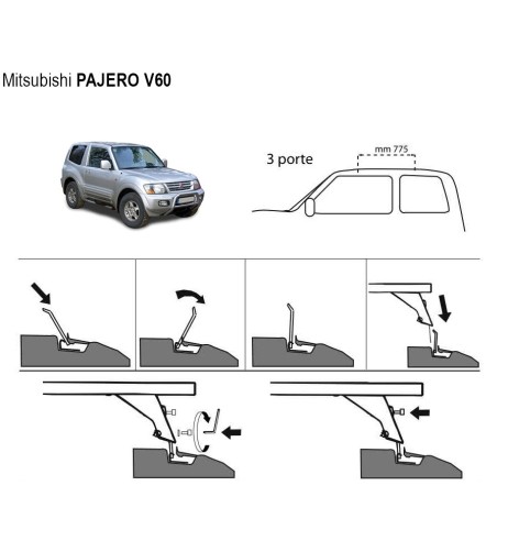 Kit barre portatutto portapacchi Mitsubishi Pajero 2000 2006 c predisposizi
