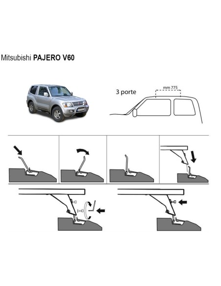 Kit barre portatutto portapacchi Mitsubishi Pajero 2000 2006 c predisposizi