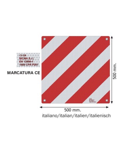 Pannello in alluminio per carichi sporgenti omologato 500x500mm