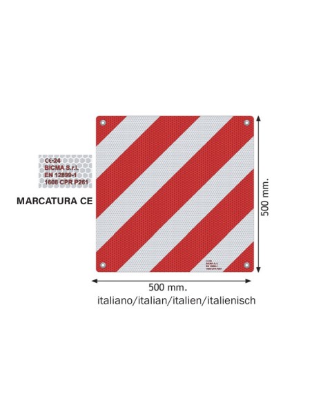 Pannello in alluminio per carichi sporgenti omologato 500x500mm