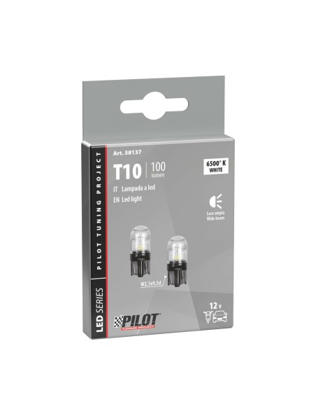 Coppia lampadine auto T10 a led 12V 2 SMD W2 1x9 5d 100LM 6500K