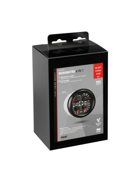 Indicatore 85mm retroilluminato Manometro 4 in 1 Black Analogue