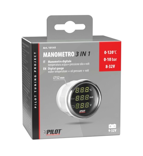Indicatore 2 retroilluminato Manometro 3 in 1 Black Digital