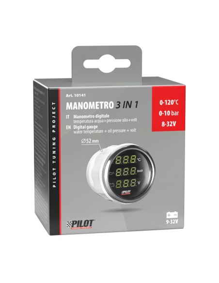 Indicatore 2 retroilluminato Manometro 3 in 1 Black Digital