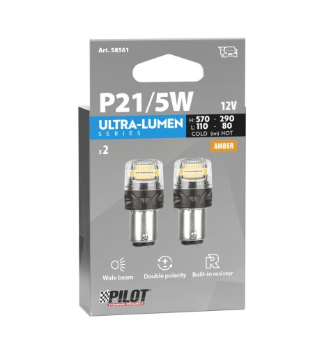 Coppia lampadine auto Led BAY15d Ultra Lumen Arancio Resistenza incorpora