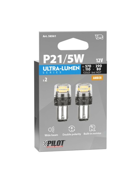 Coppia lampadine auto Led BAY15d Ultra Lumen Arancio Resistenza incorpora