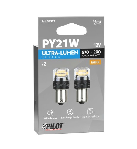 Coppia lampadine auto Led BAU15s Ultra Lumen Arancio Resistenza incorpora