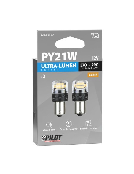 Coppia lampadine auto Led BAU15s Ultra Lumen Arancio Resistenza incorpora