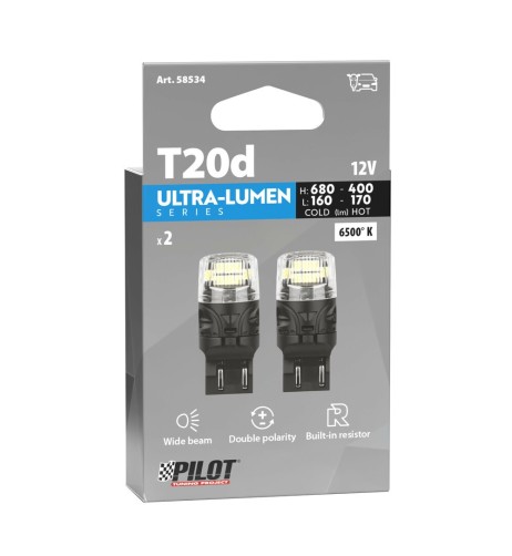 Coppia lampadine auto Led W3x16q T20 Ultra Lumen Bianco Resistenza incorp