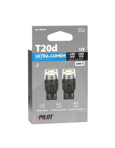 Coppia lampadine auto Led W3x16q T20 Ultra Lumen Bianco Resistenza incorp