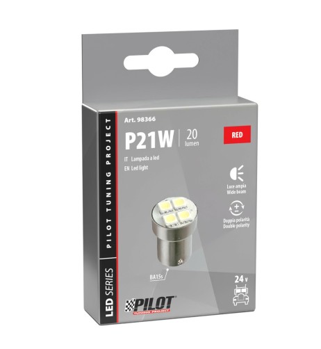 Lampadina Hyper Led 24V BA15s P21W 4 LED rossa