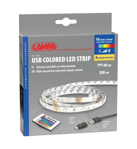 Striscia a Led RGB USB impermeabile 200 cm con telecomando