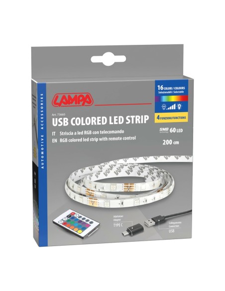 Striscia a Led RGB USB impermeabile 200 cm con telecomando