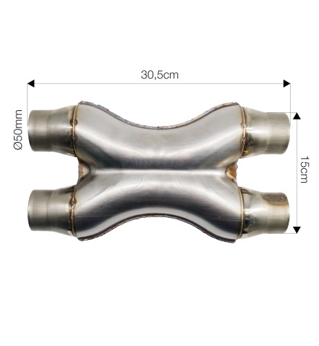 Raccordo a X in acciaio inox grezzo per sistemi di scarico diametro 50mm