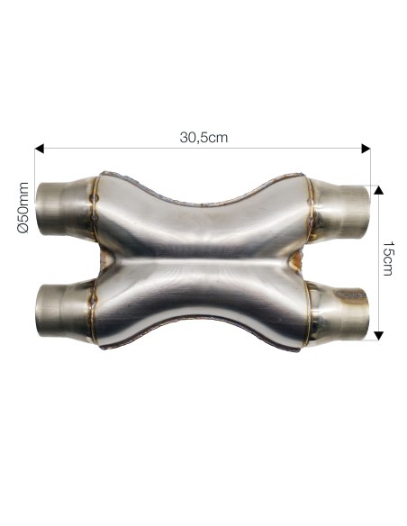 Raccordo a X in acciaio inox grezzo per sistemi di scarico diametro 50mm