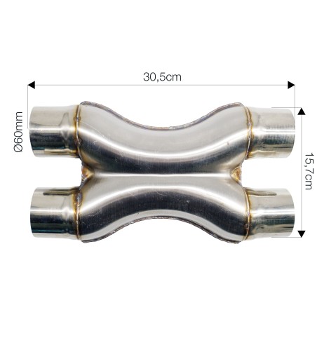 Raccordo a X in acciaio inox grezzo per sistemi di scarico diametro 60mm